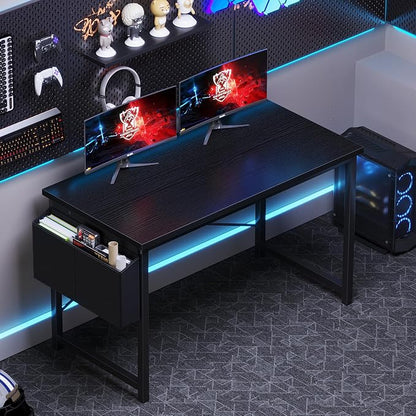 OLIXIS Computer Desk, 47 Inch Home Office Desks for Small Spaces, Writing Craft Study Gaming Table for Bedroom, Modern Computer Workstation with Storage Bag, Black