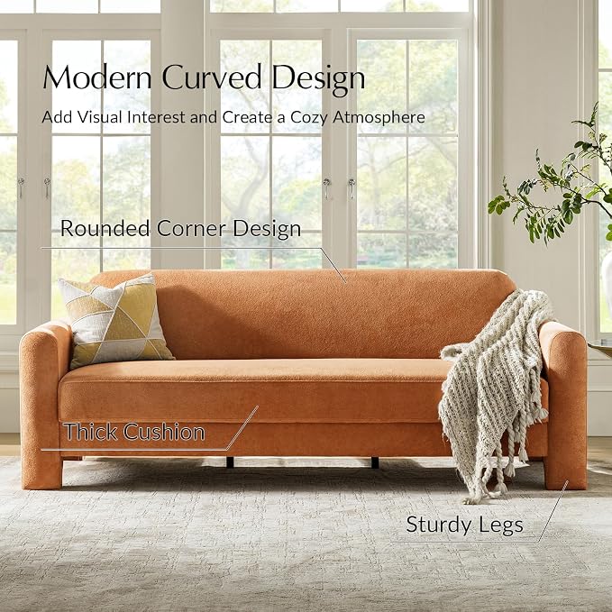 HULALA HOME 84" Modern Curved Sofa, 3 Seater Sofa for Living Room, Orange