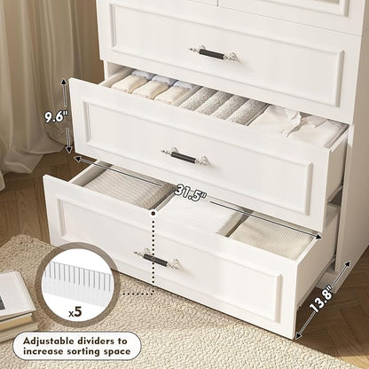 MEISSALIVVE Armoire Wardrobe Closet with 2 Door & 3 Drawers, 74.8" Large Wardrobe Cabinet with Hanging Rod, Freestanding Modern Bedroom Armoire Storage Cabinet, White