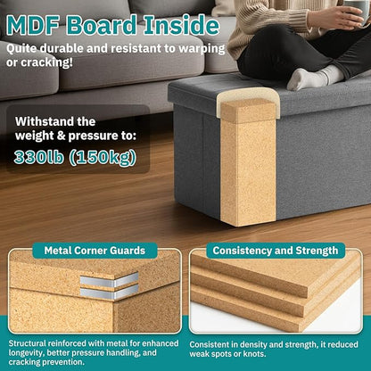 30-INCH Storage Ottoman Bench, Footrest with Storage, End of Bed Bench Coffee Table for Living Room, Bedroom, Entryway, Dark Gray