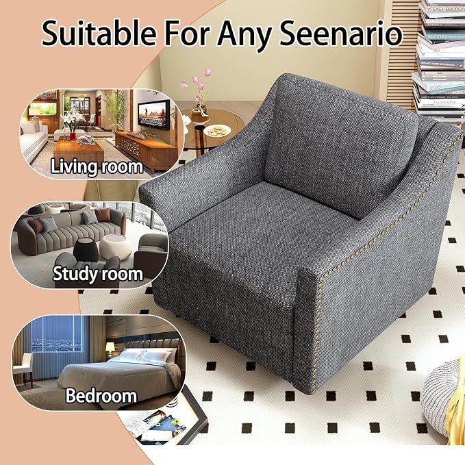 Swivel Accent Chair Set of 2，Armchair，Bronze Nail Decoration Comfy Living Room Chair,Single Sofa Chair，Reading Chairs,for Living Room Bedroom Reading Apartment (Black, 2 Black)