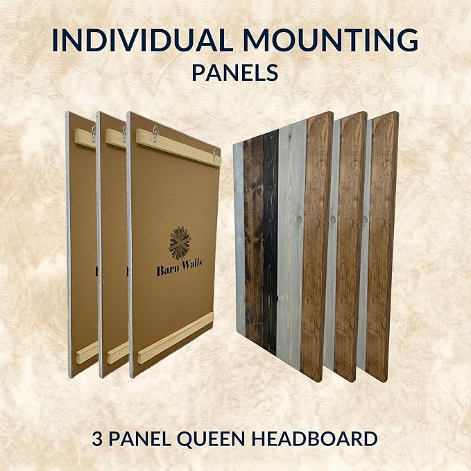 Barn Walls Queen Headboard - All Terrain Mix Multi-Tonal Solid Wood Panels | Wall Mount, Adjustable Height, Made in America