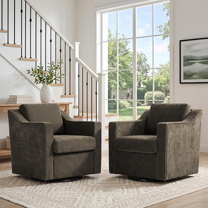 Swivel Accent Chair, Modern Round Barrel Arm Chair for Living Room, Bedroom, Comfy Club Reading Chairs for Adults (Chenille Light Coffee, Set of 2)