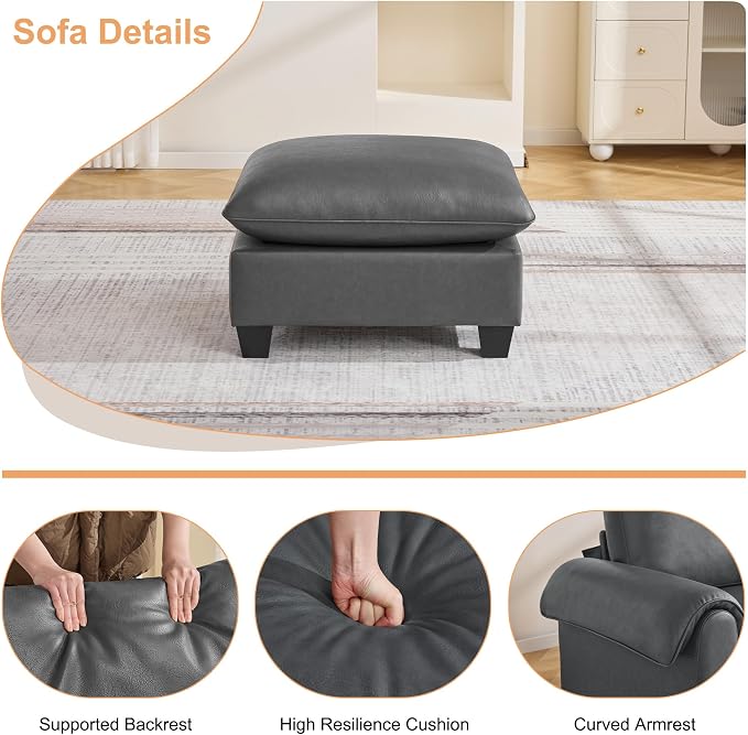 31.5" Faux Leather Large Square Ottoman, Oversized Upholstered Footrest for Living Room, Bedroom, Entryway, Grey