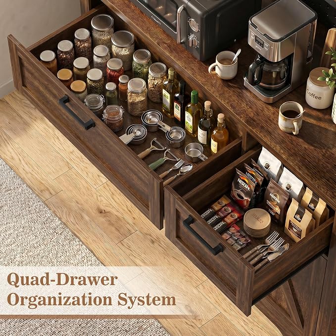 Unikito 71" Tall Pantry Cabinet, Kitchen Pantry Storage Cabinet with Charging Station & LED Lights, Large Microwave Stand Coffee Bar Hutch with Drawers & DIY Pegboard for Dining Room, Weathered Brown