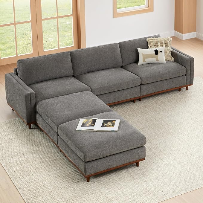 CHITA 118” Super Large Luxury Sectional Modular Sofa, Down Filled, 5 Seat Couch, Grey