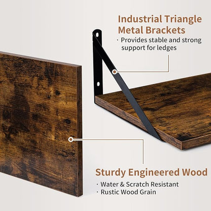 Axeman Deep Floating Shelves for Wall, 16W x 12D Rustic Wood Wall Shelves Set of 2, 12 Inch Deep Large Floating Shelves for Decor & Storage, Hanging Shelves for Farmhouse Kitchen Bathroom Bedroom