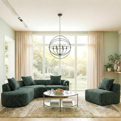 123" Curved Modular Sectional Sofa for Living Room, Oversized Chenille Cloud Couch, L-Shaped Boneless Sofa with Chaise Lounge, Compressed Couch Deep Seat, No Assembly (Green, L-Shape Left Chaise)