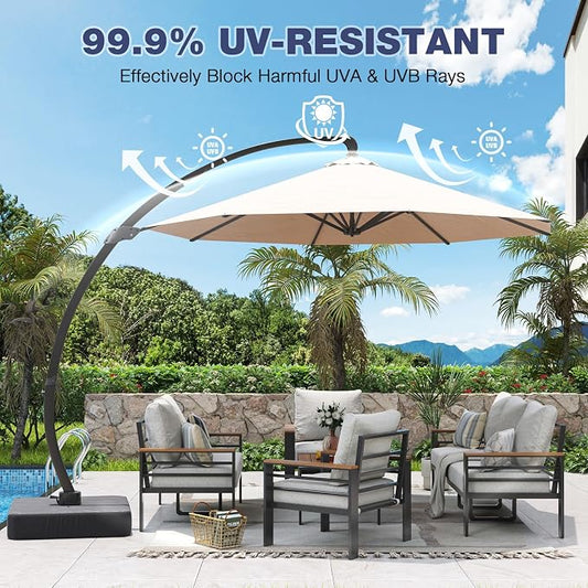 Aoxun Aluminum Patio Furniture Set with Umbrella 7 Seats, Oversized Outdoor Sectional with Washable Thick Cushions, Coffee Table, Patio Conversation Sets for Porch, Balcony, Deck