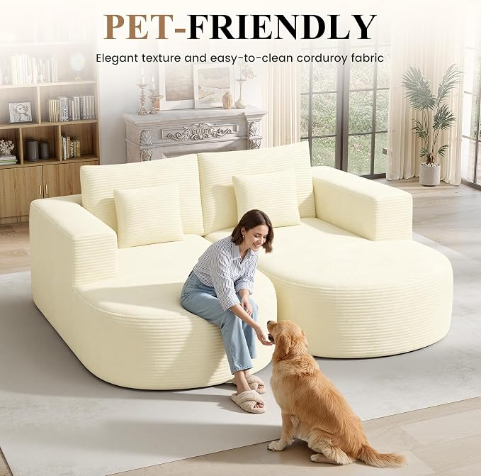 Modular Sectional Sofa Bed,Convertible Cloud Couches for Living Room,2 Chaise Corduroy Boneless Couch Sleeper Sofa Set,Oversized Chaise Lounge Chair for Bedroom,No Assembly Required,Beige 1PCS