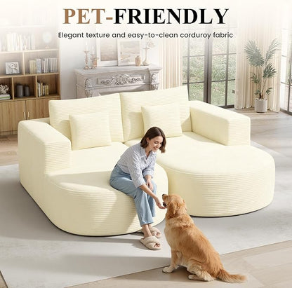 Modular Sectional Sofa Bed,Convertible Cloud Couches for Living Room,2 Chaise Corduroy Boneless Couch Sleeper Sofa Set,Oversized Chaise Lounge Chair for Bedroom,No Assembly Required,Beige 1PCS
