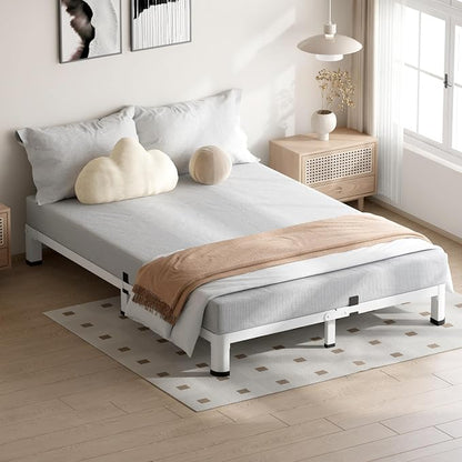 VIPSHOW 4 Inch White King Size Bed Frame, 3500Lbs Heavy Duty Metal Platform with Round Corner Legs Mattress Slide Stopper, Steel Slat Support No Box Spring Needed, Noise Free, Non-Slip, Easy Assembly