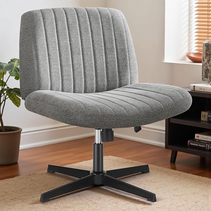 OLIXIS Criss Cross Legged Chairs Armless No Wheels Wide Seat Height Adjustable Swivel Padded Fabric Home Office Desk Seating for Bedroom, Student, Study Room