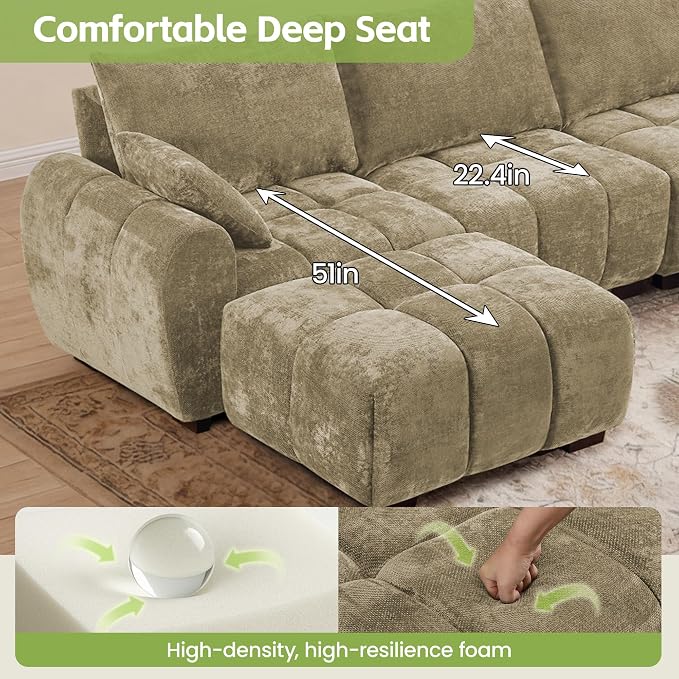 82" Loveseat Cloud Couch, Brown Chenille Modern Upholstered 2-Seater Sofa with Tufted Deep Seat & Wood Legs, Comfy Small Love Seat Couch for Living Room Apartment