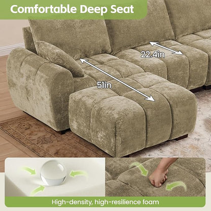 82" Loveseat Cloud Couch, Brown Chenille Modern Upholstered 2-Seater Sofa with Tufted Deep Seat & Wood Legs, Comfy Small Love Seat Couch for Living Room Apartment