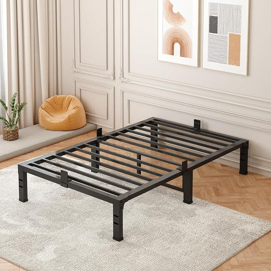 FUIOBYVV Twin XL Bed Frames 14 Inch Heavy Duty Metal Platform Bed Frame Twin Size Support Up to 3500 lbs,No Box Spring Needed,Headboard Hole,Steel Slat Support,Noise Free,Easy Assembly