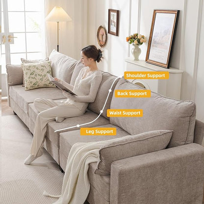 135'' Modular Sectional Couch with All Seats Storage,Oversized 3-Seater Comfy Sofa with 7.8'' Upholstered Cushion,Big Couches with Throw Pillows for Living Room,Bedroom,Chenille,Khaki