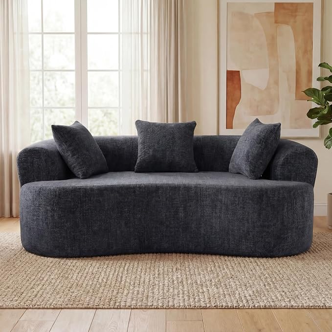79" Curved Loveseat Sofa in a Box for Living Room, Modern Boneless Loveseat Couch Chenille Deep Seat Cloud Floor Couch with 3 Throw Pillows for Small Spaces, No Assembly Needed | Breathable material