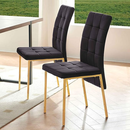 NORDICANA Upholstered Velvet Dining Chairs Classic Kitchen High Back Dinette Chairs Set of 4, Featured Dovetail Tufted Side Chairs, Golden Color Metal Legs, Black