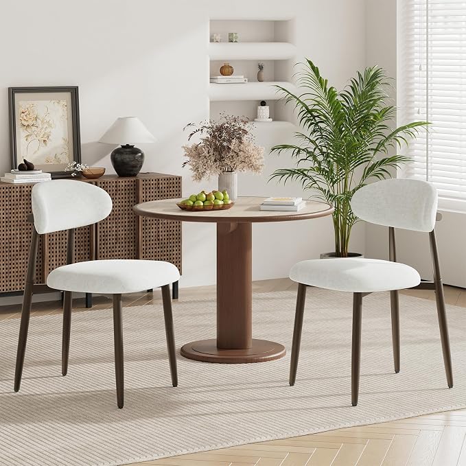 MALOL Dining Chairs Set of 2, Upholstered Kitchen & Dining Room Chairs with Curved Back and Bronze Metal Legs, Comfortable Modern Dining Side Chairs for Dining Room, Kitchen, Beige