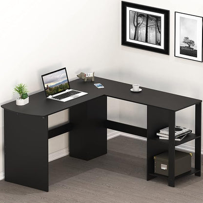 SHW 51 x 51 Inches L-Shaped Home Office Wood Corner Desk wtih Storage, Black