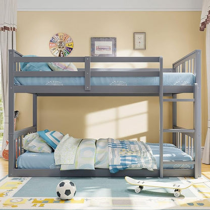 Merax Twin Over Twin Bunk Bed with Ladder, Gray