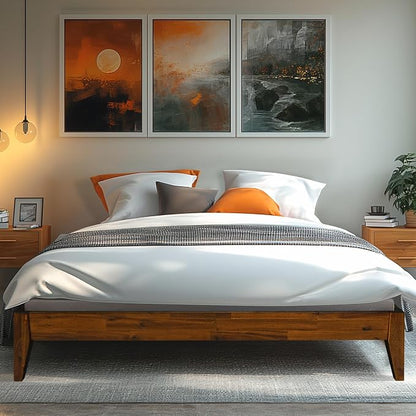 Acacia Mervyn Sturdy King Size Bed Frame Solid Wood Platform Bed, King Bed Frame 800 lbs Capacity, Mid Century Signature Wood Bed Compatible with All Mattresses, Non-Slip and Noise-Free, Caramel