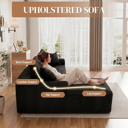 108" L Shaped Cloud Boneless Sectional Couches for Living Room, Modern Comfy Modular Deep Seat Memory Foam Compressed Corduroy Sofa Oversized Left Facing Chaise, No Assembly Required, Balck
