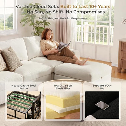 Cloud Couch Sectional 146.5'' Oversized Modular Deep Seat Sofa Bed Comfy White Cloud Couch with Washable Cover for Living Room 4 Seater with 4 Ottoman