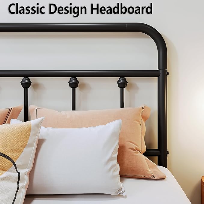 Vengarus Twin Metal Bed Frame with Victorian Headboard & Footboard, Black | 14" Twin Metal Platform Frame, Heavy Duty Steel Slat Support, Noise Free, No Box Spring Needed, Easy Disassembly & Transport