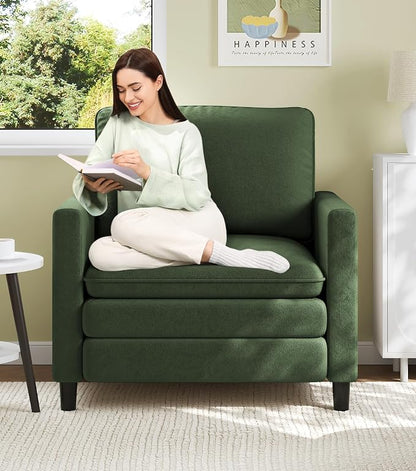 Welzona 3-Layers Cloud Accent Chair, 33" Reading Chair for Bedroom, Living Room - Tool-Free Assembly with Teddy Fabric Couch Chair - Green - Arm Chairs - Removable Washable Covers - 450lb Capacity