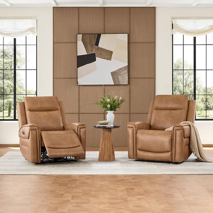 Watson & Whitely Super Zero Gravity Power Recliner Chairs with Power Headrest, Leather Recliner with USB/Type-C Ports for Adults, Electric Reclining Sofa Chair for Living Room, Bedroom, Cognac Brown
