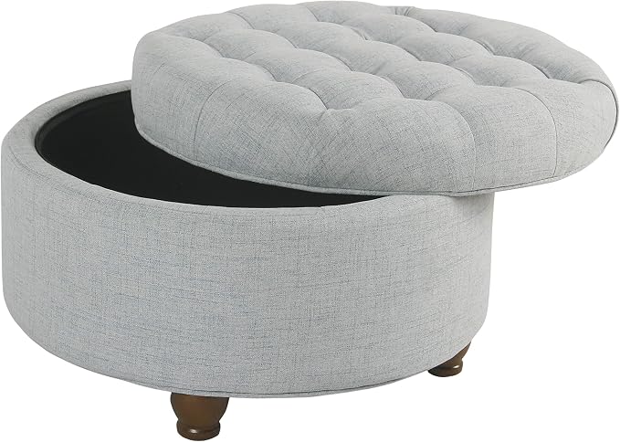 HomePop 25" Button Tufted Round Storage Ottoman - Light Blue