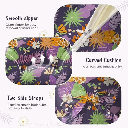 Waterproof Egg Chair Cushion Replacement 47x31.5x4.7 inch Thicken Hanging Egg Swing Chair Cushion Indoor Outdoor Wicker Rattan Hammock Basket Cushion with Headrest Pillow, Purple Leaves