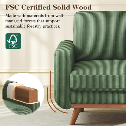 Vesgantti 38.5" Accent Chair Green, Comfy Corduroy Single Sofa Seat with Spring Cushion, Upholstered Armchair with Deep Seat, Reading Chair for Adults, Modern Sofa for Living Room, Bedroom