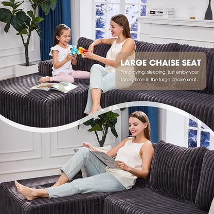 Hobestluk Boneless Couch Modular Sectional Sofa for Living Room Furniture | 98" Left Facing Chaise Darkgrey,Memory Foam,Removable Cover,Non-slip Bottom,No Assemble Required,Furniture for Apartment