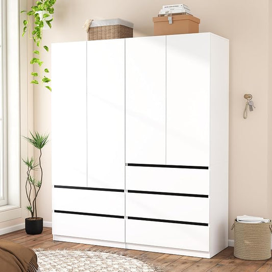 White Armoire Wardrobe Closet with 2 Doors, 75" Bedroom Wardrobe Closet for Hanging Clothes, Modern Wood Storage Closets Cabinet with System (A+B, 63")