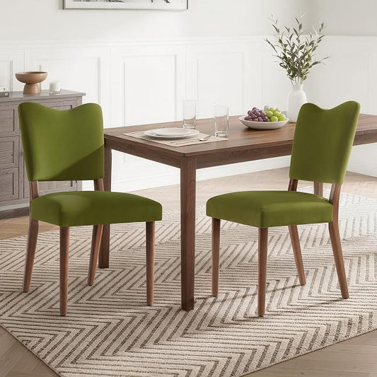 KISLOT Upholstered Dining Chairs Set of 2, Modern Velvet Kitchen Chairs with Solid Wood Legs, High Back Wooden Dining Room Chairs with Dark Walnut Color Legs for Farmhouse Kitchen Dining Room, Green