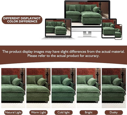Ihanherry 146" U-Shaped Modern Sofa Modular Sectional Cloud Couch with 2 Ottoman, 6-Seat Chenille Deep Seat Sofa with 6 Pillows for Living Room, Bedroom and Apartment, Green