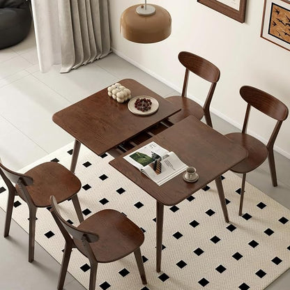 39’’-55’’ 100% Oak Extendable Dining Table and Chairs Set for 4, Solid Wood Folding Kitchen Table, Mid Century Modern Dinner Table for Kitchen, Apartment, Living Room (39''-55'' + 4 Chairs)
