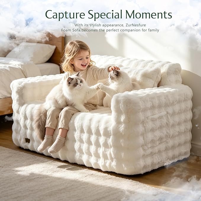 ZurNesfure Sofa Couch Loveseat, Memory Foam Couch with Pillow, Modern Cloud Couch with deep seat and Removable Washable Cover Boneless Sofas for Living Room Bedroom Apartment (White,Loveseat)