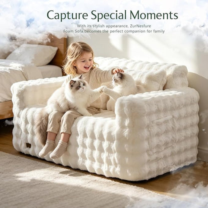 ZurNesfure Sofa Couch Loveseat, Memory Foam Couch with Pillow, Modern Cloud Couch with deep seat and Removable Washable Cover Boneless Sofas for Living Room Bedroom Apartment (White,Loveseat)