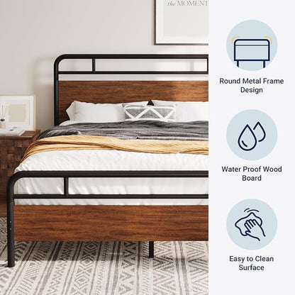 Allewie Full Size Platform Bed Frame with Wooden Headboard and Footboard, Heavy Duty 13 Metal Slats Support, Under-Bed Storage, No Box Spring Needed, Noise Free, Easy Assembly, Walnut