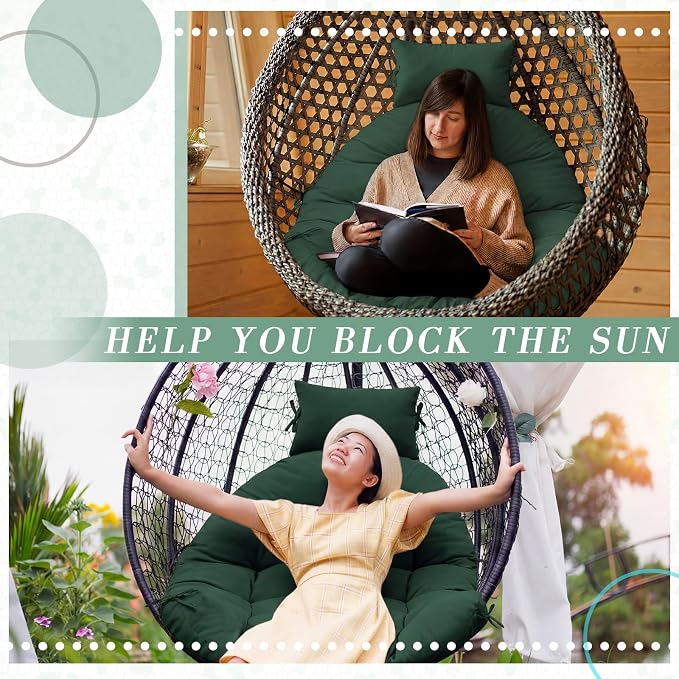 Tudomro Green Waterproof Egg Chair Cushion with Pillow Filling 2.58 kg Replacement Rocking Wicker Chair Cushion 48" x 32" High Back Hanging Swing Hammock Pad Thicken for Outdoor Patio Garden
