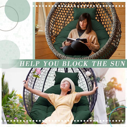 Tudomro Green Waterproof Egg Chair Cushion with Pillow Filling 2.58 kg Replacement Rocking Wicker Chair Cushion 48" x 32" High Back Hanging Swing Hammock Pad Thicken for Outdoor Patio Garden