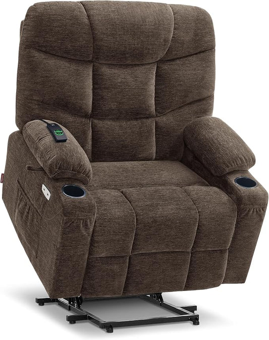 MCombo Oversized Power Lift Recliner Chair with Extended Footrest, Extra Wide for Big and Tall Elderly People, Fabric R7289 (Brown, Medium-Wide)