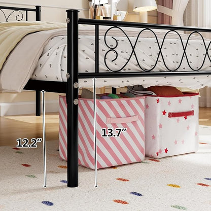 GarveeHome Queen Size Bed Frame, Metal Platform Bed Frame with Headboard and Footboard, 12.2 in Bed Frame with Strong Metal Slats Support, Under Bed Storage, No Box Spring Needed, Black