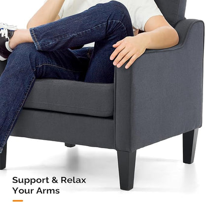 VINGLI Sofa Accent Chairs Set of 2, Comfy Armchair for Living Room Bedroom | Dark Grey, Upholstered Armchair, Premium Linen Fabric, Thick Padded Cushion, Ergonomic Back Support, Versatile for Any Space