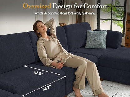 Oversized Modular Sectional Sofa U-Shaped Cloud Couches Blue | Large Deep Seat Couch for Living Room, 9 Seater Luxury Corner Sofa with Ottoman, Solid Wood Frame, Removable Washable Cover