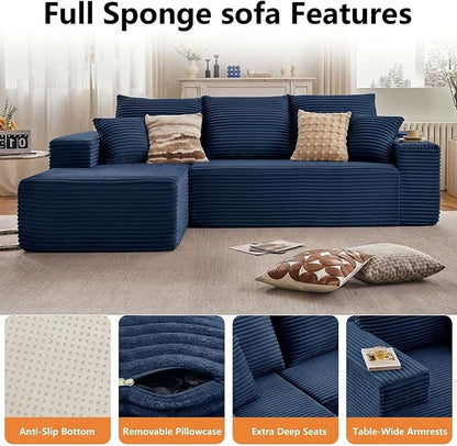 Sectional Couches for Living Room Cloud Couch Sofa with L-Shape Couch in a Box Upholstered Boneless Couchs Modern Modular Sectional Couch with Chaise (Blue,B-3 Seater-Left-Facing Chaise-96 inch)